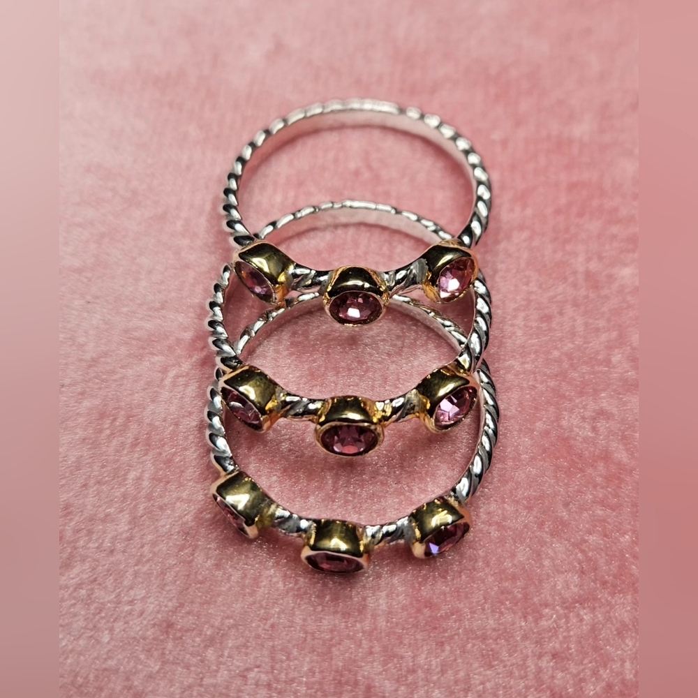 Vintage Sterling Silver 3 Separate Rings Marked 925 With Pink Glass Ston… - Picture 6 of 6